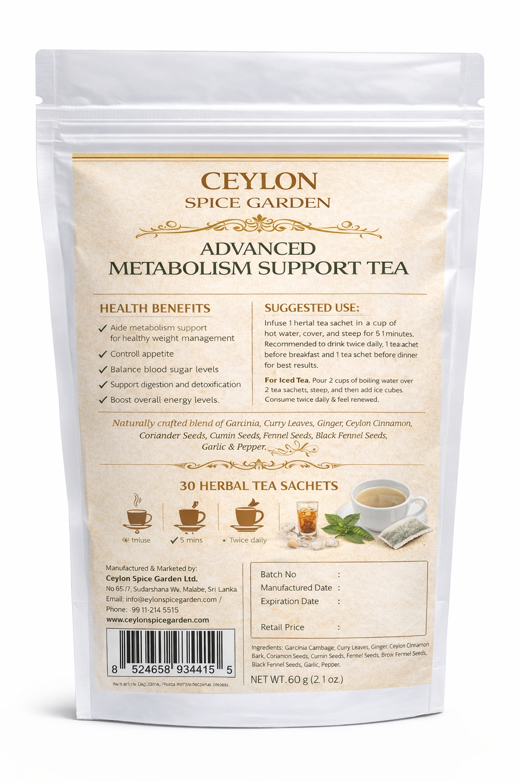 Ceylon Advanced Metabolism Support Tea | 30 Sachets
