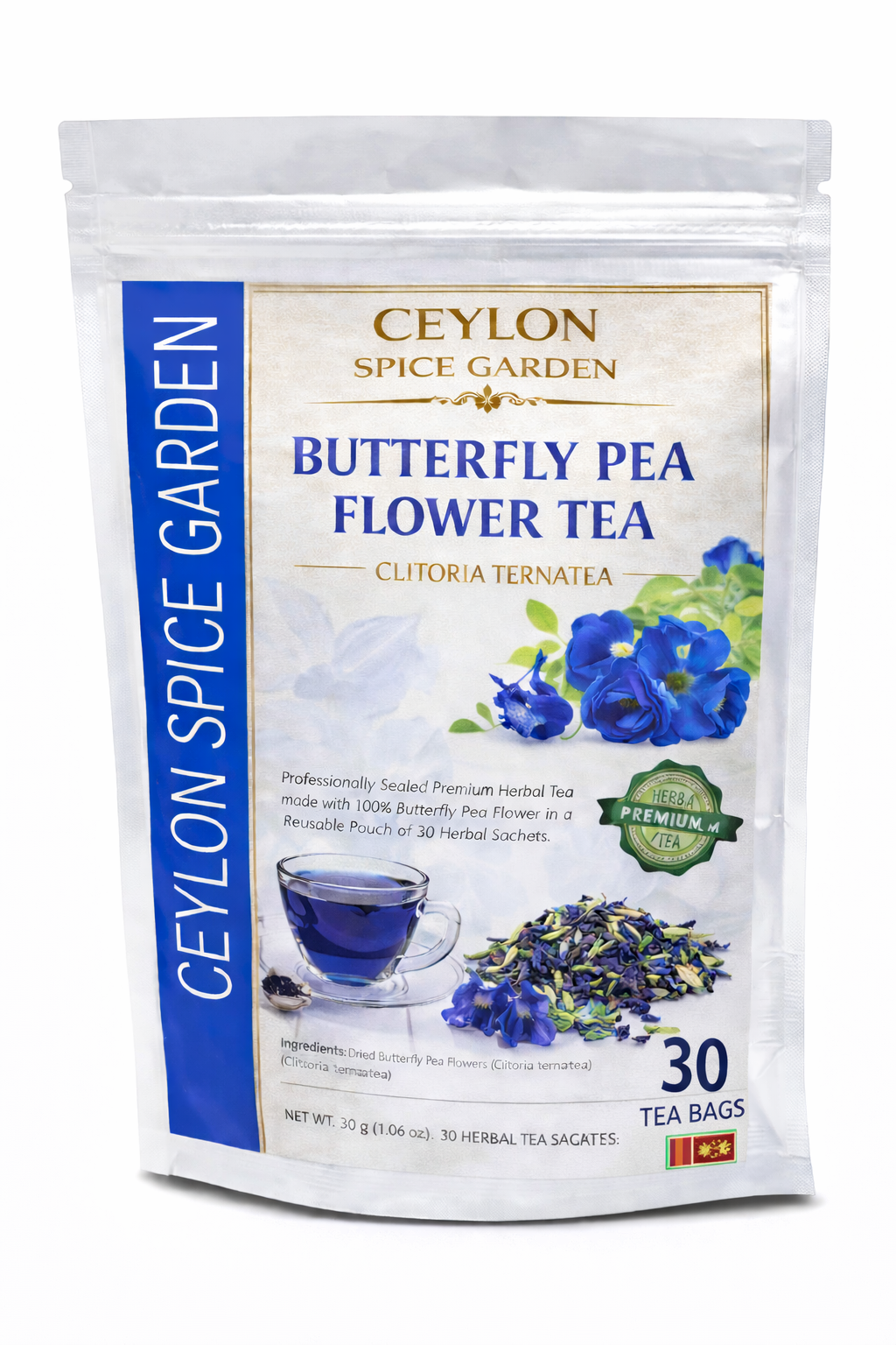 Ceylon Butterfly Pea Flower Tea | Organic | 30 Sachets