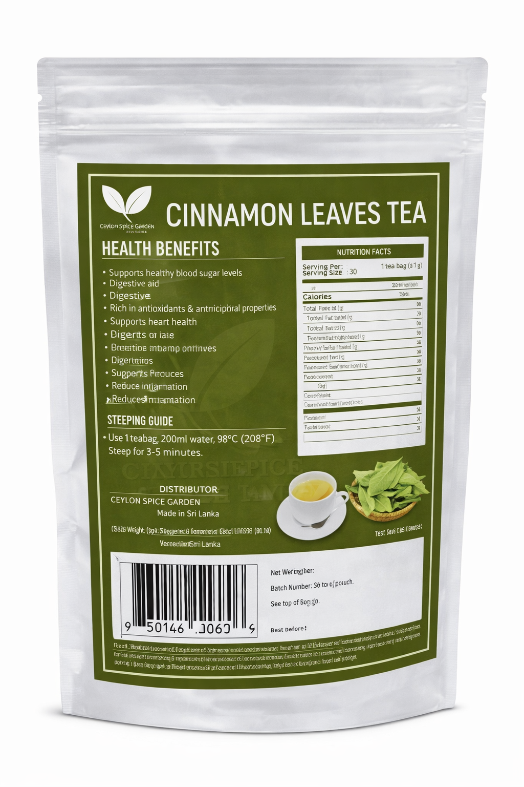 Ceylon Cinnamon Leaf Tea | Eugenol-Rich | 30 Sachets