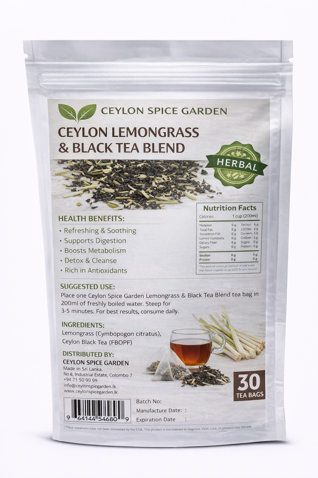 Ceylon Lemongrass & Black Tea Blend โ 30 Bags FBOPF