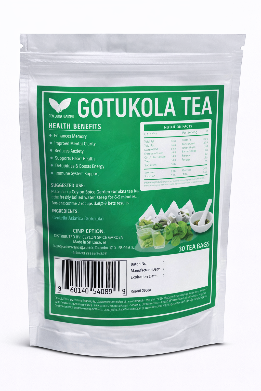 Ceylon Gotu Kola Tea | Brain & Memory | 30 Bags