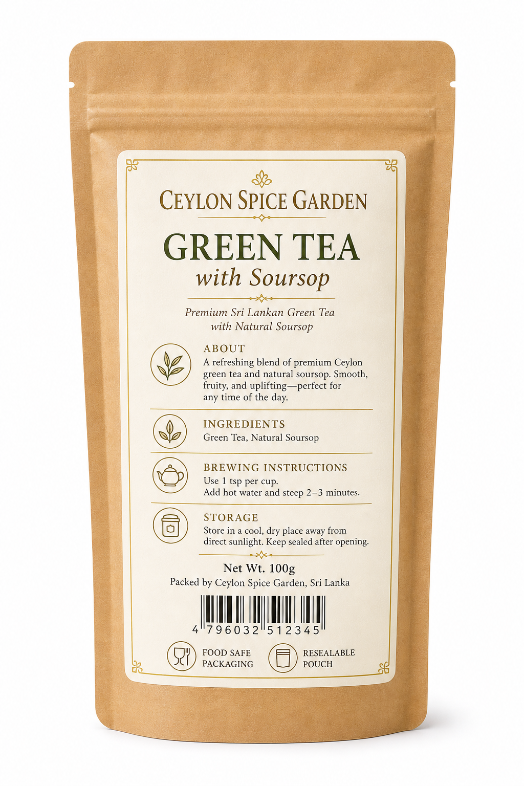 Ceylon Green Tea with Soursop Leaves - Premium Sri Lankan Loose Leaf Tea