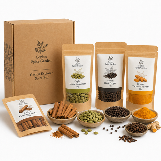 Ceylon Explorer Spice Box – Cinnamon, Cardamom, Pepper, Turmeric & Cloves