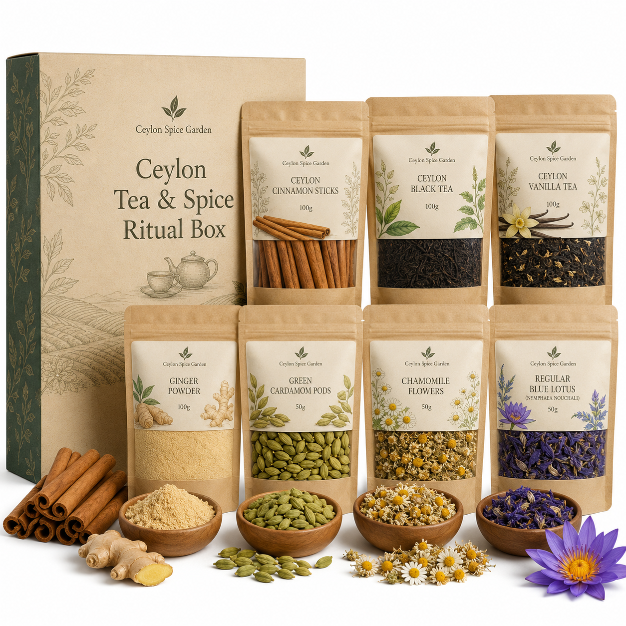 Ceylon Tea & Spice Ritual Box – 7 Sri Lankan Tea, Spice & Flower Essentials