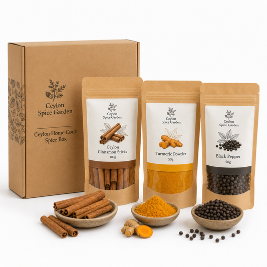 Ceylon Home Cook Spice Box – Cinnamon Sticks, Turmeric & Black Pepper