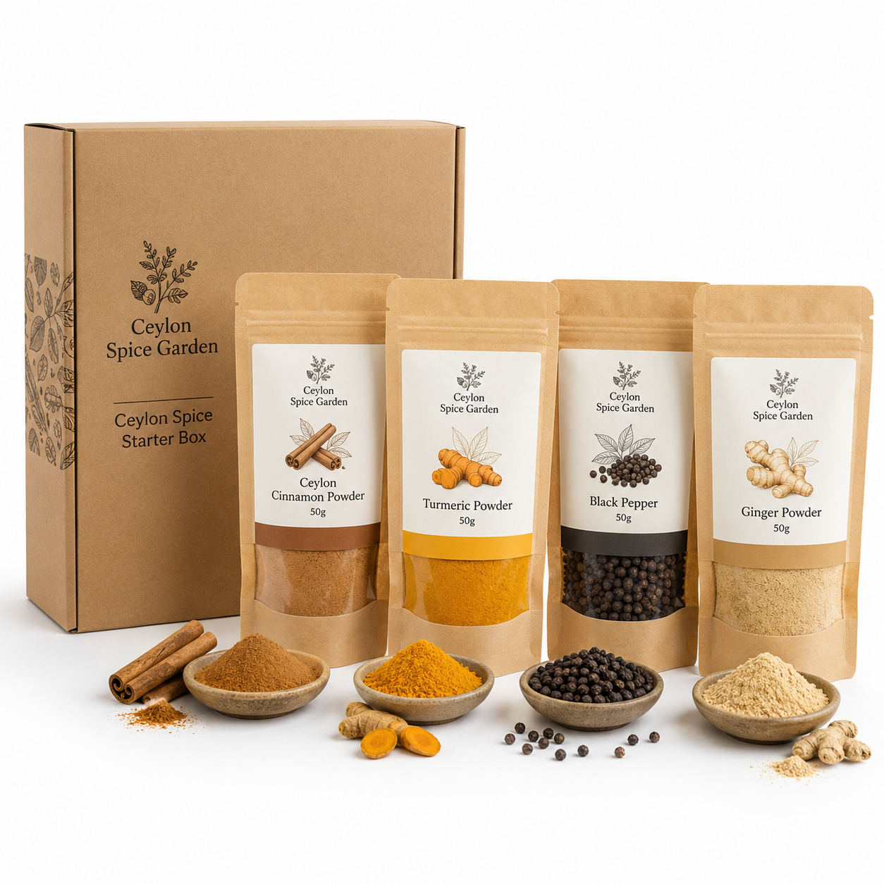 Ceylon Spice Starter Box – Cinnamon, Turmeric, Black Pepper & Ginger