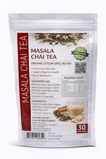 Masala Chai Tea — Organic Ceylon Spice Blend, 30 Bags