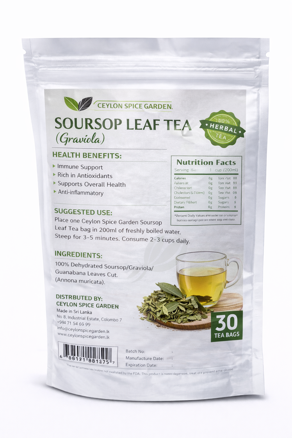 Soursop Leaf Tea (Graviola) | Immune Support, 30 Bags